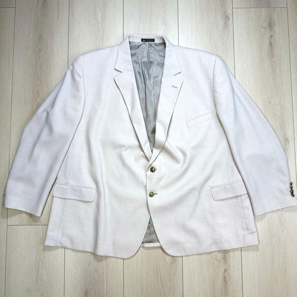 VTG Hardwick Blazer Men 56R Beige Crest Brass Buttons Tailored USA Classic Jacke
